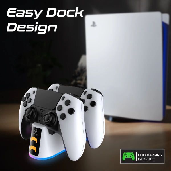 Picture of 2-in-1 Charging Dock for PS5 DualSense Controller w/ RGB Lights. Charging Status