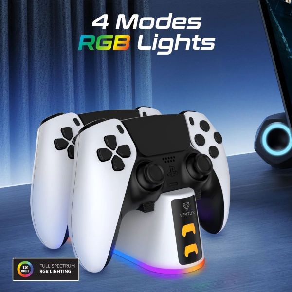 Picture of 2-in-1 Charging Dock for PS5 DualSense Controller w/ RGB Lights. Charging Status