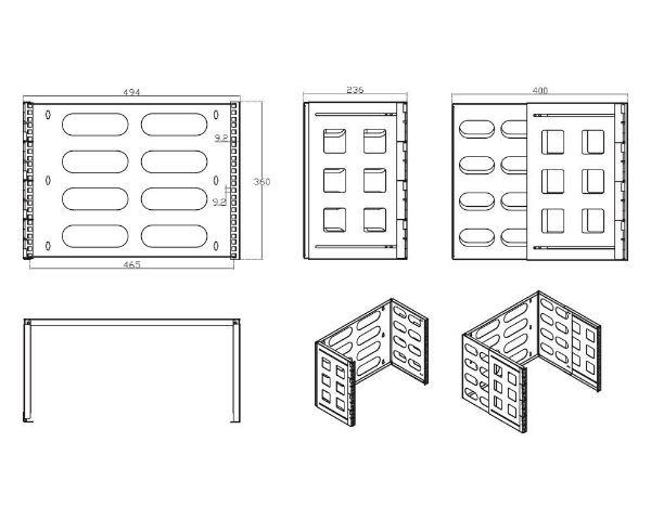 Picture of 8RU 19'' Wall Mount Foldable Bracket. Includes Top & Bottom Covers