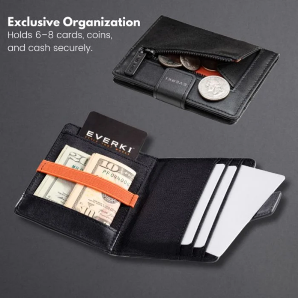 Picture of Leather RFID Blocking Wallet for Cards Coins & Bills Black Securely Holds 6-8 Cards Fast