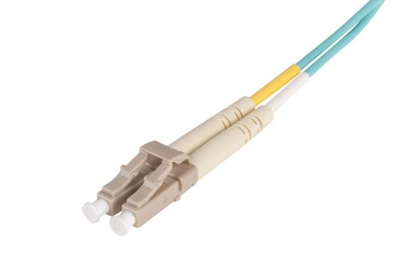 Picture of 0.5M 50u LC/LC OM3 Fibre Lead Duplex Multimode Aqua LSZH Jacket