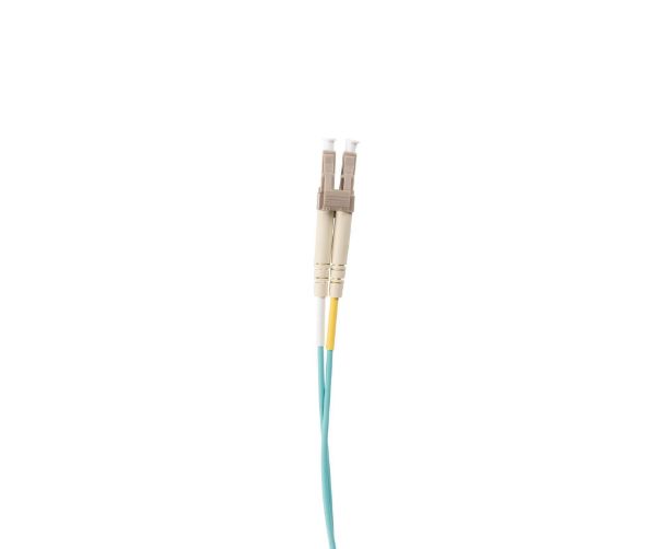 Picture of 2.5M 50u LC/LC OM3 Fibre Lead Duplex Multimode Aqua LSZH Jacket.