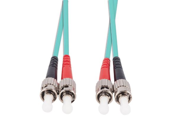 Picture of 2M 50u ST/ST OM3 Fibre Lead Duplex Multimode Aqua LSZH Jacket