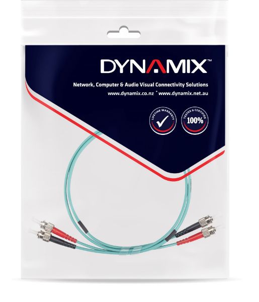 Picture of 2M 50u ST/ST OM3 Fibre Lead Duplex Multimode Aqua LSZH Jacket