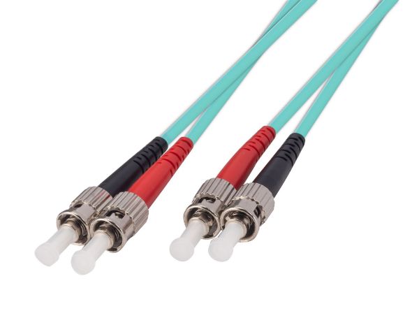 Picture of 2M 50u ST/ST OM3 Fibre Lead Duplex Multimode Aqua LSZH Jacket