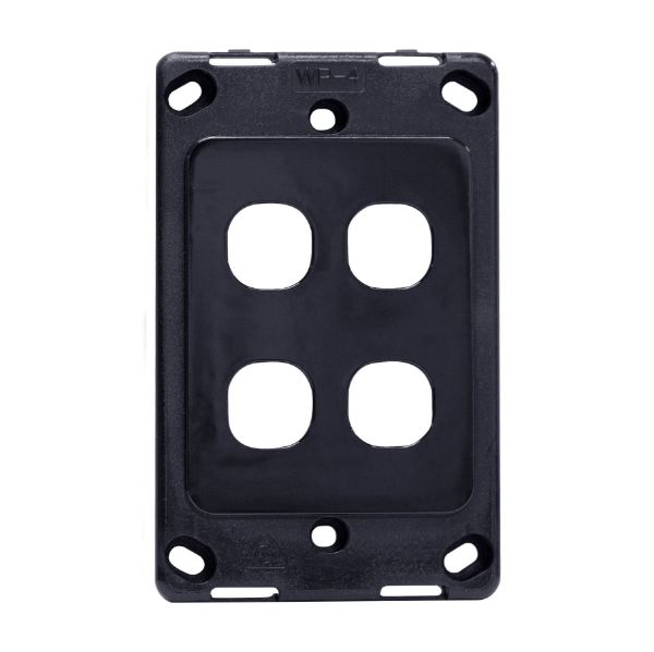 Picture of Switch Plate ONLY. 4 Gang Wall Face Plate Accepts Clipsal Style Mechs Black