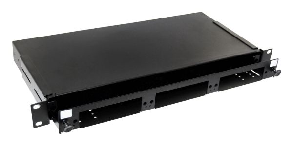 Picture of 19'' 1U Fibre Patch Panel 3 Slot V5 Metal Sliding Drawer Black Supplied w/ 2x 24 Port