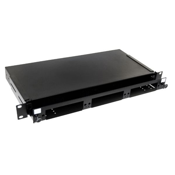Picture of 19'' 1U Fibre Patch Panel 3 Slot V5 Metal Sliding Drawer Black Supplied w/ 2x 24 Port
