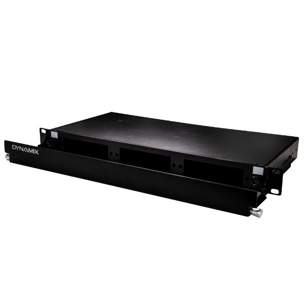 Picture of 19'' 1U Fibre Patch Panel 3 Slot Metal Sliding Drawer Black Supplied w/ 2x 24 Port
