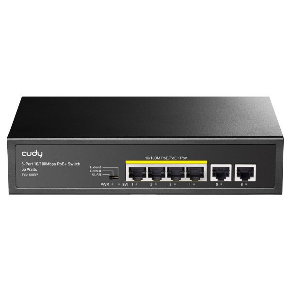 Picture of 6-Port 10/100M Unmanaged PoE+ 60W Desktop Switch Metal Case 4-Port IEEE 802.3at PoE+