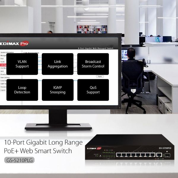 Picture of 10 Port Gigabit PoE+ Web Smart Switch 1 SFP Ports