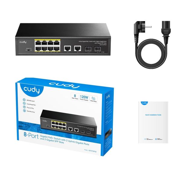 Picture of 8-Port Gigabit Unmanaged PoE+ 120W Desktop Switch w/ 2 Gig Uplink Ports & 2x Gigabit SFP