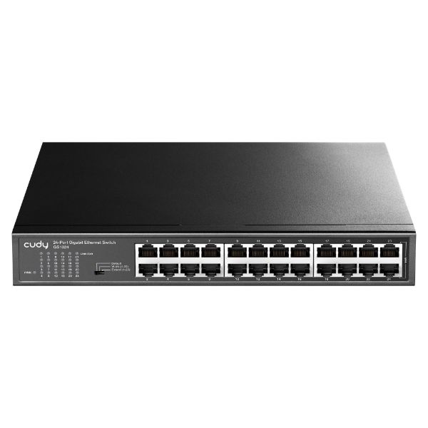 Picture of 24-Port Gigabit Unmanaged Desktop Switch in Metal Case. 24x 10/100/1000M RJ45 Ports