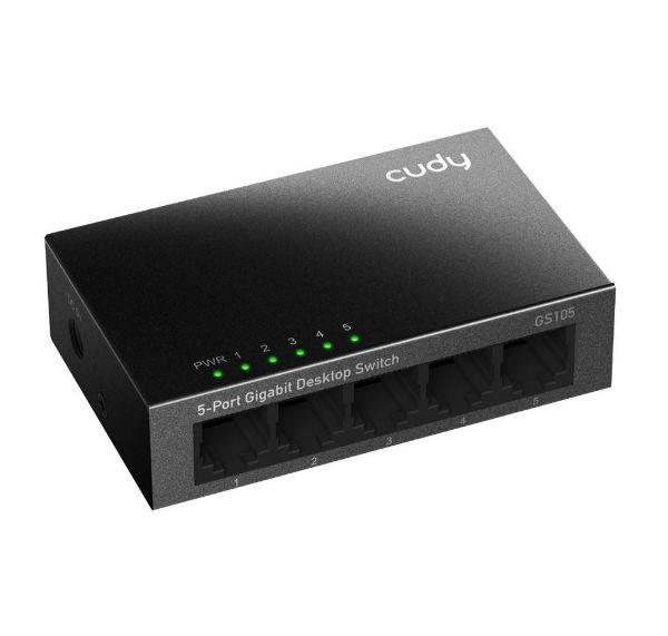 Picture of 5-Port Gigabit Unmanaged Desktop Switch in Metal Case. 5x 10/100/1000M RJ45 Ports