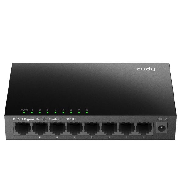 Picture of 8-Port Gigabit Unmanaged Desktop Switch in Metal Case. 8x 10/100/1000M RJ45 Ports