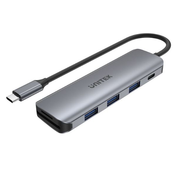 Picture of 6-in-1 Multi-Port Hub w/ USB-C Connector. 3 x USB-A Ports MicroSD Slots USB-C