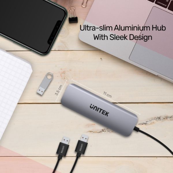 Picture of 6-in-1 Multi-Port Hub w/ USB-C Connector. 3 x USB-A Ports MicroSD Slots USB-C