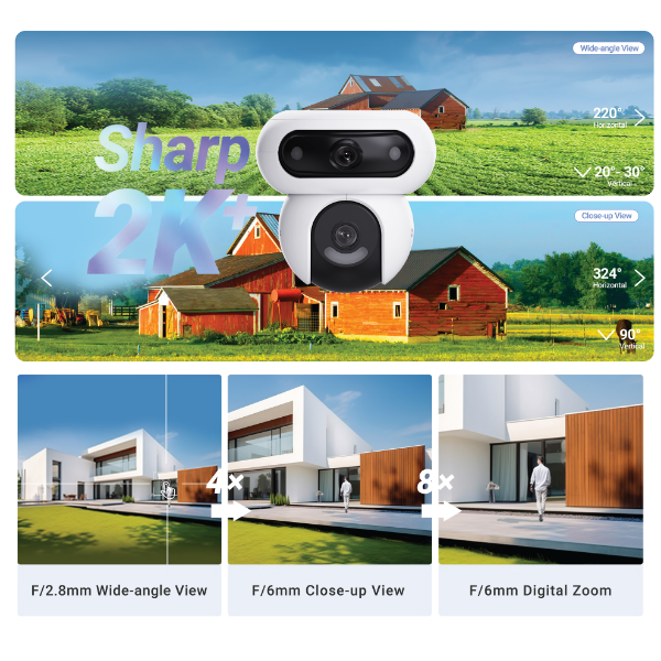 Picture of H90 4MP (2K+) Outdoor Dual PT WiFi Wired Camera (4MP+4MP). Dual Rotations