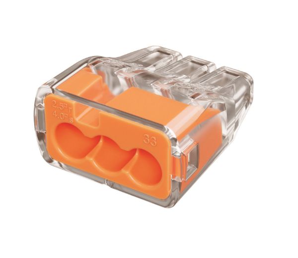 Picture of 32A 3 Port Push-in Wire Connector 100pc Jar. 0.75mm2 - 4.0mm2 Solid 1.5mm2