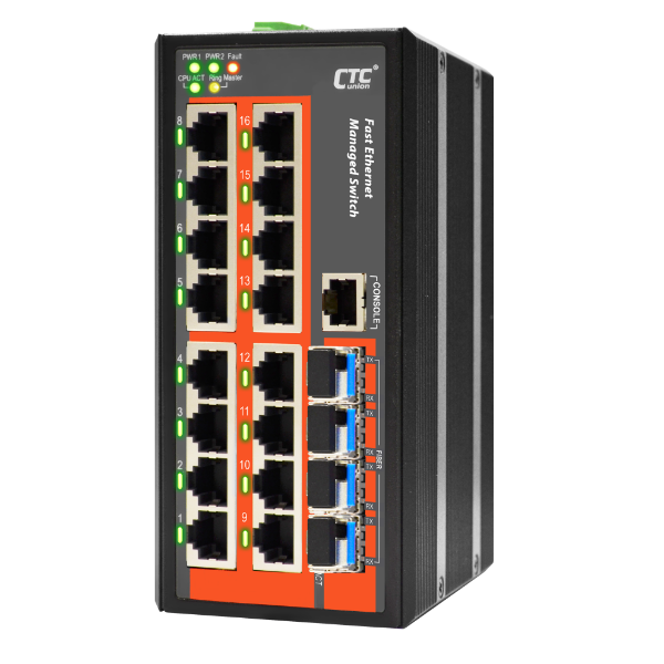 Picture of 16 Port Fast Ethernet Managed Switch.-10 60C. 16x 10/100Base-T(X) + 4x 1000