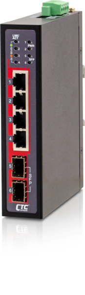 Picture of 4 Port Gigabit Unmanaged Compact Switch. -40C +75C. 4x 10/100/1000Base-T plus 2x