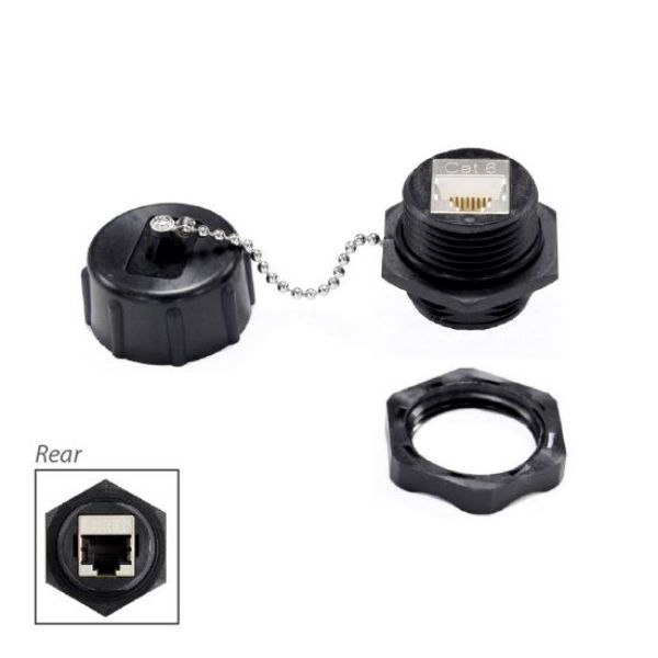 Picture of IP67 Rated Cat6 Shielded Joiner w/ Dust Cap & Stainless Steel Chain