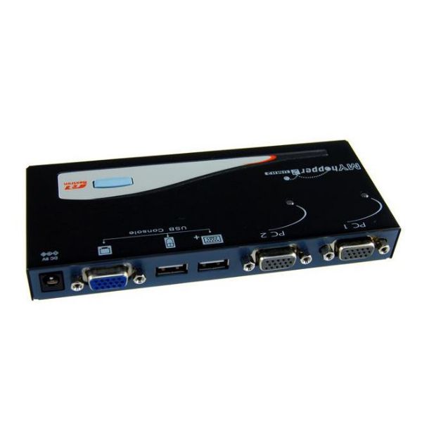 Picture of 2-Port USB-A KVM Switch. 1x USB k/b/USB Mouse/Video w/ 2x PCs. USB / VGA leads