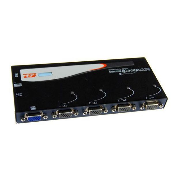 Picture of 4 Port USB KVM Switch. 1x USB k/b/USB Mouse/Video w/ 4x PCs. USB / VGA leads