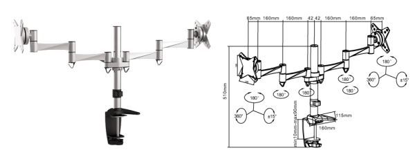 Picture of 13''-27'' Dual Monitor Desk Mount Max Load: 8kg per Arm Extend Tilt & Swivel