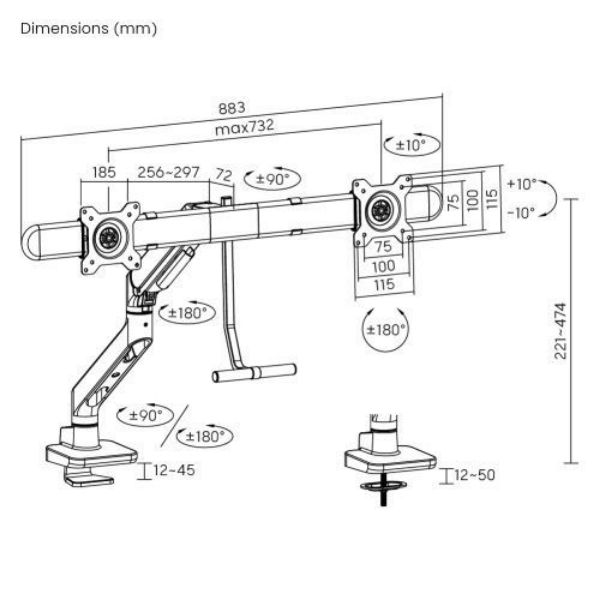 Picture of 17''-32'' Gas Spring Dual Monitor Arm. Detachable VESA Built-in Cable