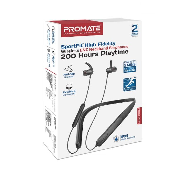 Picture of SportFit HiFi Wireless NeckBand Earphones 200 Hours Playtime. ENC Noise Reduction