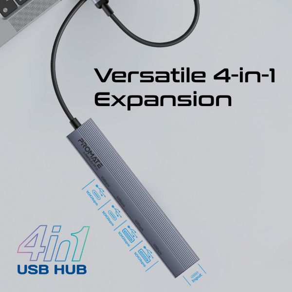 Picture of 4-in-1 USB Multi-Port Ultra Compact Hub USB-C Connector. 2x USB-A 10Gbps Ports & 2x