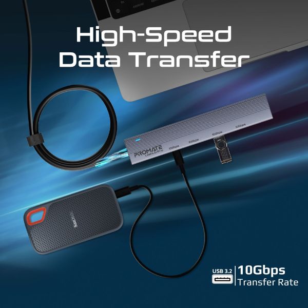 Picture of 4-in-1 USB Multi-Port Ultra Compact Hub USB-C Connector. 2x USB-A 10Gbps Ports & 2x