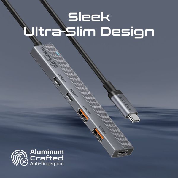 Picture of 4-in-1 USB Multi-Port Ultra Compact Hub USB-C Connector. 2x USB-A 10Gbps Ports & 2x