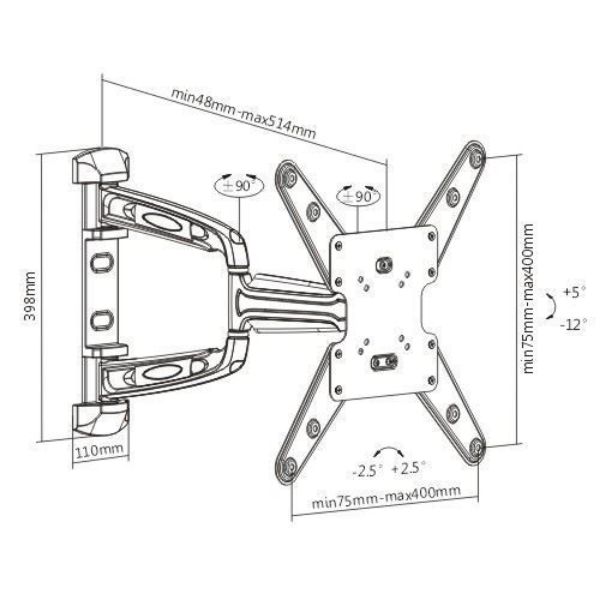 Picture of 23''-55'' Full motion TV wall mount bracket Extend tilt & swivel. VESA Support