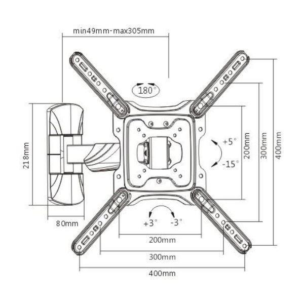 Picture of 23''-55'' Full motion TV wall mount bracket Extend tilt & swivel. VESA Support