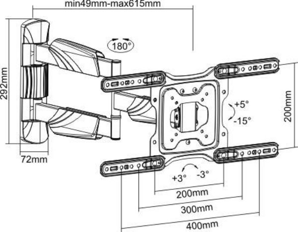 Picture of 23''-65'' Full Motion TV Wall Mount Bracket Lenghtened Arm Extend Tilt & Swivel. VESA