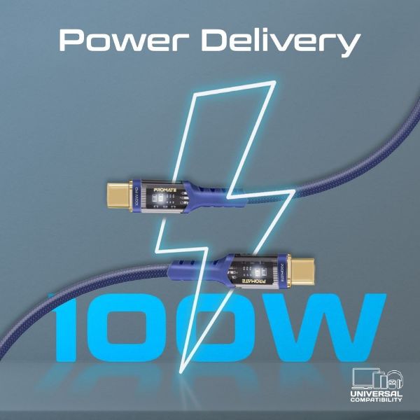 Picture of 1.2m 100W PD USB-C to USB-C Ultra-Fast Cable 5A/20V Transparent Connectors. Suppor