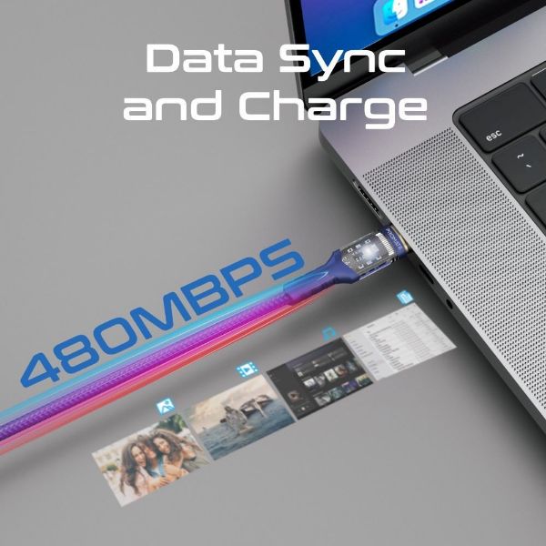 Picture of 1.2m 100W PD USB-C to USB-C Ultra-Fast Cable 5A/20V Transparent Connectors. Suppor