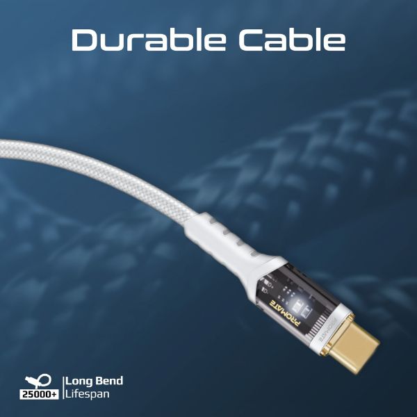 Picture of 1.2m USB-C to USB-C Ultra-Fast 100W PD Cable w/ Transparent Connectors.
