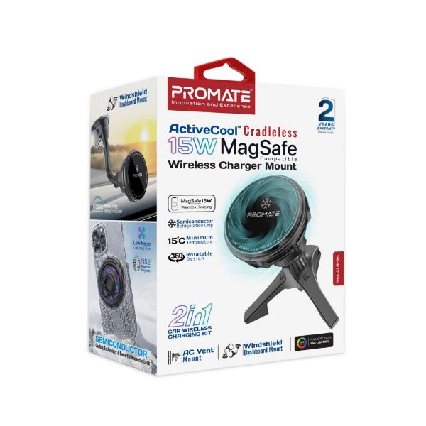 Picture of 15W ActiveCool Cradleless Magsafe Compatible Charger Mount. Includes Gooseneck