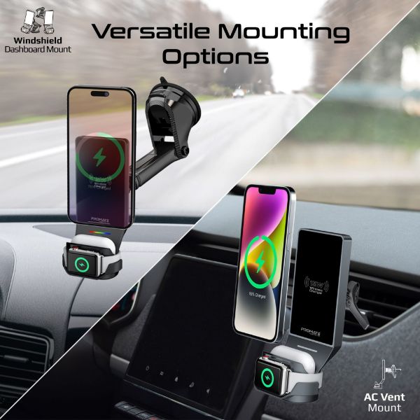 Picture of 15W 3-in-1 MagSafe InCar Qi2 Phone Wireless Charging Mount. Includes Both Vent &