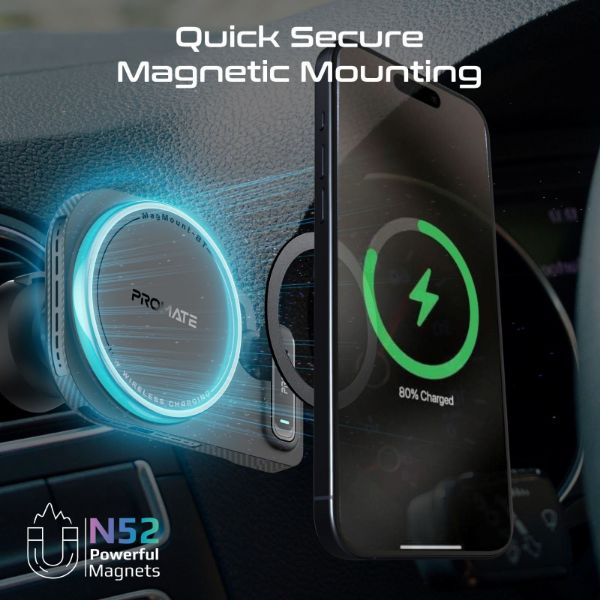 Picture of 2-in-1 MagSafe 15W Wireless In-Car Phone Charger Built-in Wireless Mono ENC Earphone.