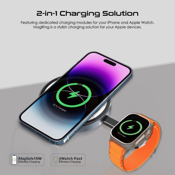 Picture of 2-in-1 Pocket-Sized 15W Magsafe Wireless Charging Station. 3W Apple Watch