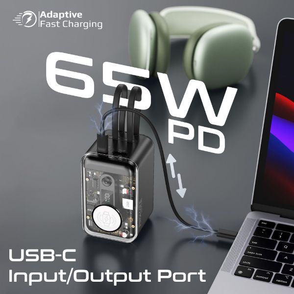 Picture of 20000mAh 4-in-1 Smartphone & Apple Watch Power Bank Dual USB-C & Lightning Cable