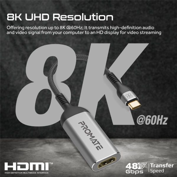 Picture of USB-C to HDMI Adapter Supports up to 8K@60Hz HD Res. Sturdy Aluminium Casing