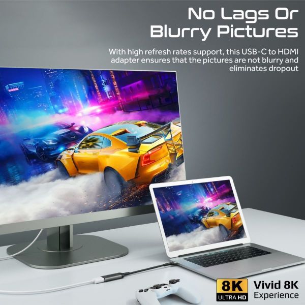 Picture of USB-C to HDMI Adapter Supports up to 8K@60Hz HD Res. Sturdy Aluminium Casing