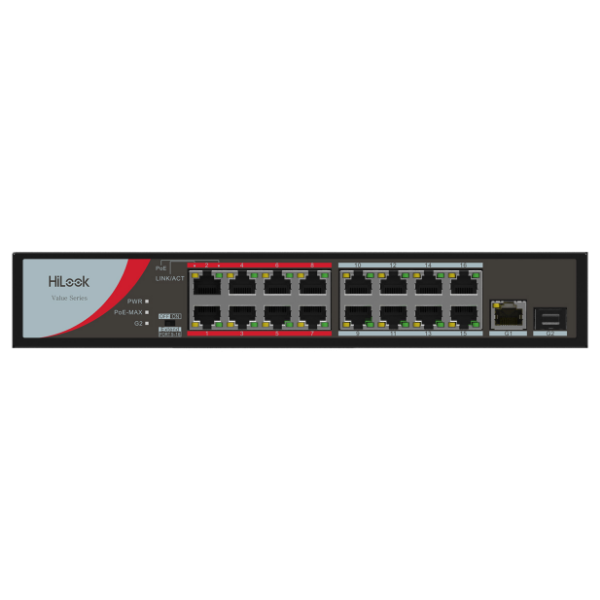 Picture of 16 Port 10/100 Fast Ethernet Unmanaged POE Switch w/ 130W 16x 100Mbps PoE & 1x 100Mbps