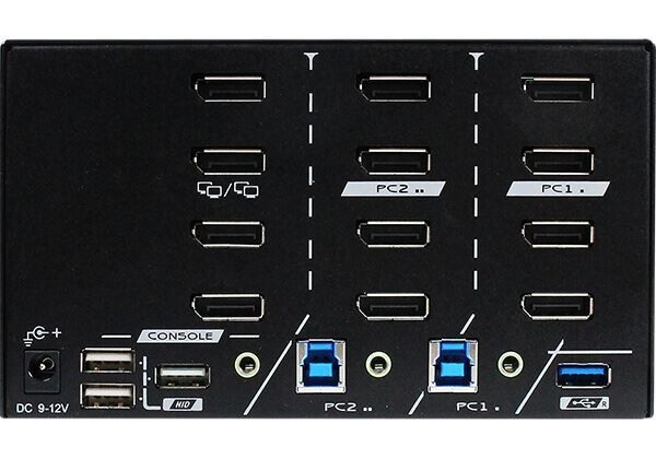 Picture of 2 Ports 8K Quad Monitor DisplayPort 1.4 KVM Switch w/ USB 3.2 Gen 1 Audio Hotkey