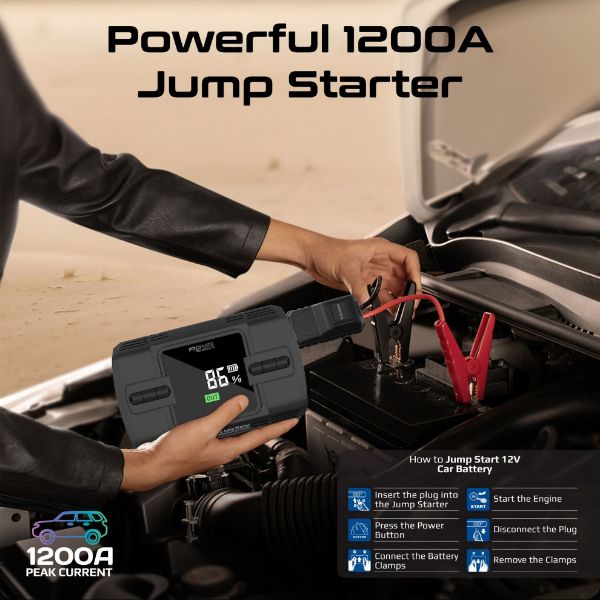 Picture of 4in1 1200A/12V Heavy Duty Car Jump Starter Air Compress 12000mAh Power Bank 150PSi